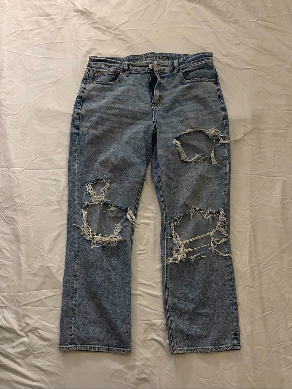 American Eagle Outfitters Light Blue Straight Leg Ripped Jeans